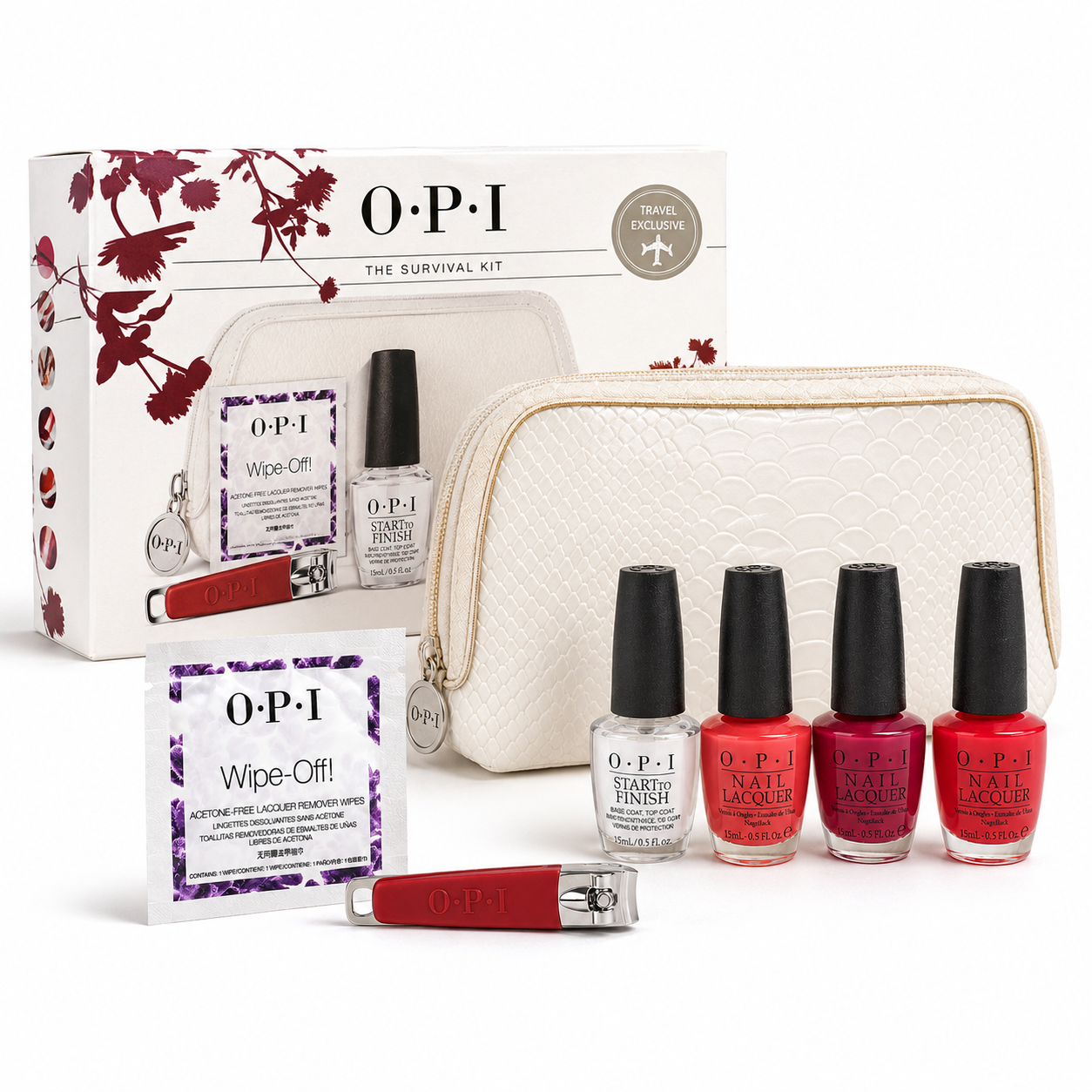 O.P.I The Survival Kit Travel Exclusive Nail Polish & Manicure Gift Set with 3 Nail Lacquers, Nail Care Essentials & Travel Pouch