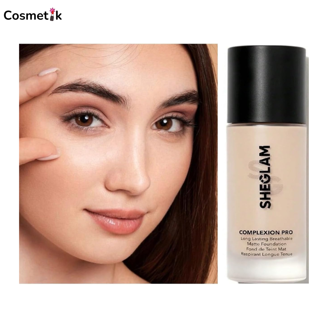 She-Glam Complexion Pro Long Lasting Breathable Matte Foundation "Fair Beige/Beige" Sweatproof Oil Control Full Coverage Poreless Concealer Waterproof Flawless, 30ml)