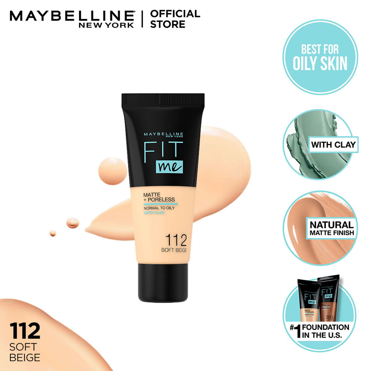 Maybelline - Fit Me Liquid Foundation Matte & Poreless - 112 Soft Beige