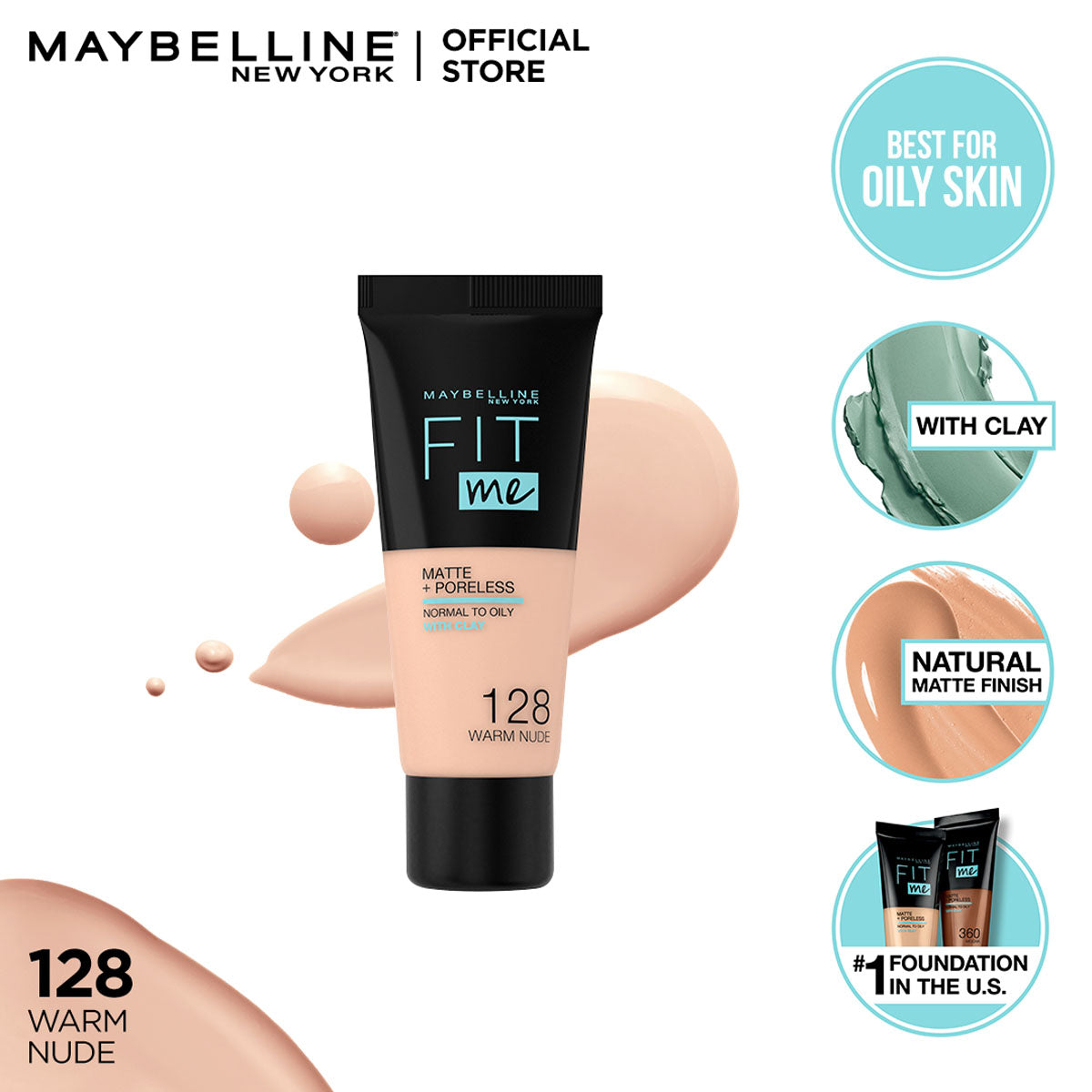 Maybelline - Fit Me Liquid Foundation Matte & Poreless - 128 Warm Nude