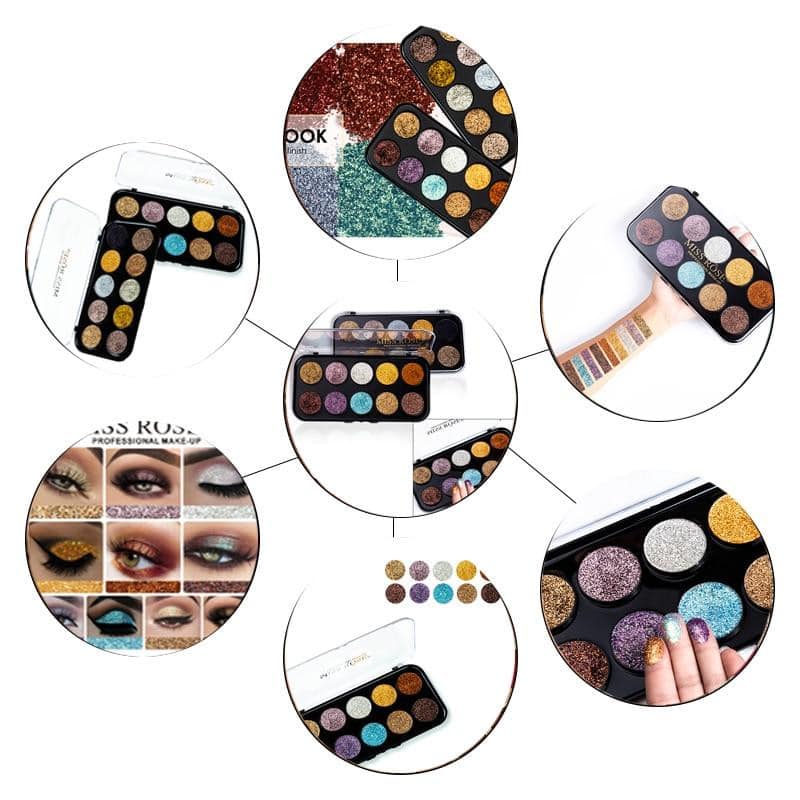 MISS ROSE 10 Colors Glitter Eyeshadow Palette