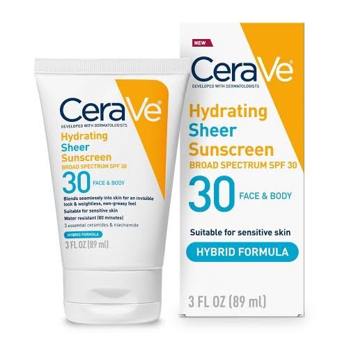 CeraVe Hydrating for Face and Body Sheer Sunscreen SPF 30 expiry 8/24